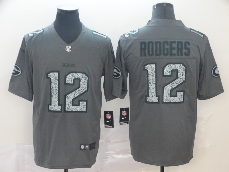 Men's Green Bay Packers Aaron Rodgers #12 Gray Jersey